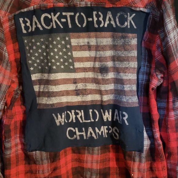 Upcycled Flannel Shirt Button Front World War Champs Adult Size Large - Picture 4 of 6